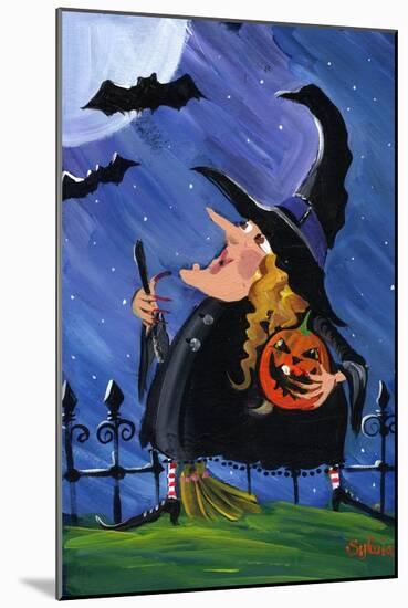 Witch and Bats Halloween Moon-sylvia pimental-Mounted Art Print