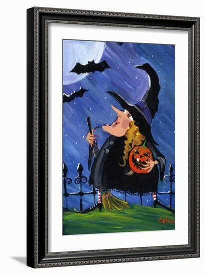 Witch and Bats Halloween Moon-sylvia pimental-Framed Art Print