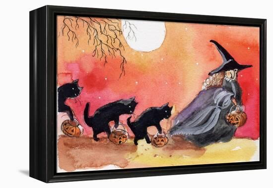 Witch and Black Cats Halloween-sylvia pimental-Framed Stretched Canvas