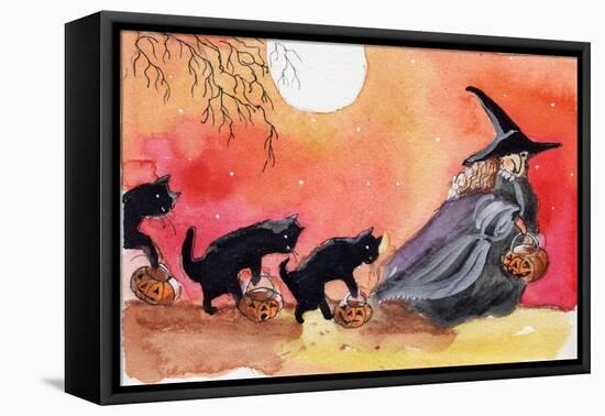 Witch and Black Cats Halloween-sylvia pimental-Framed Stretched Canvas