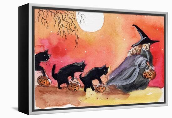 Witch and Black Cats Halloween-sylvia pimental-Framed Stretched Canvas