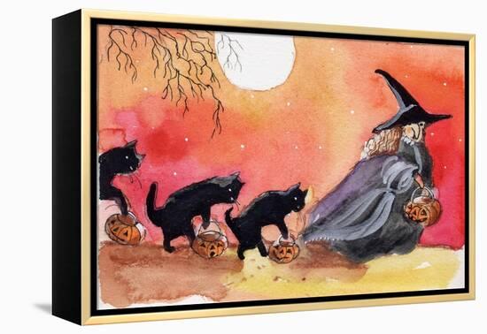 Witch and Black Cats Halloween-sylvia pimental-Framed Stretched Canvas