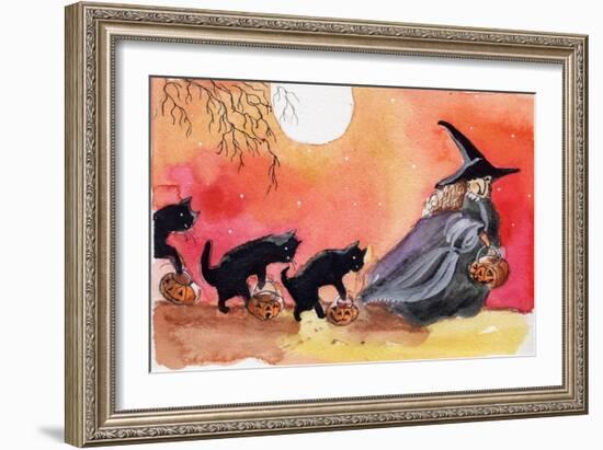 Witch and Black Cats Halloween-sylvia pimental-Framed Art Print