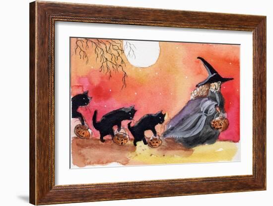 Witch and Black Cats Halloween-sylvia pimental-Framed Art Print