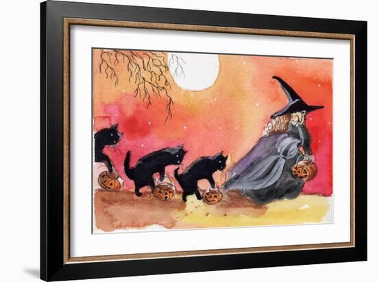 Witch and Black Cats Halloween-sylvia pimental-Framed Art Print
