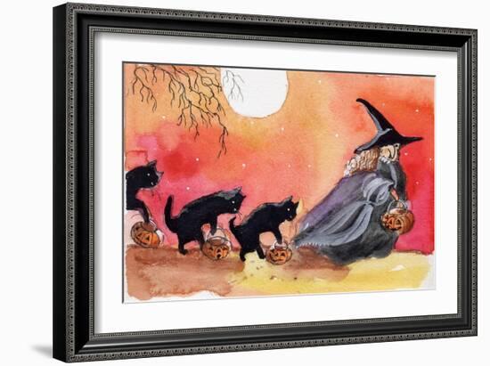 Witch and Black Cats Halloween-sylvia pimental-Framed Art Print