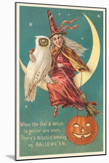 Witch and White Owl-null-Mounted Art Print