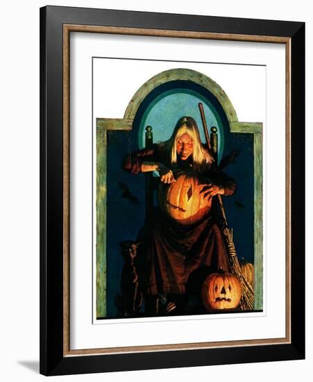 "Witch Carving Pumpkin,"October 27, 1928-Frederic Stanley-Framed Giclee Print