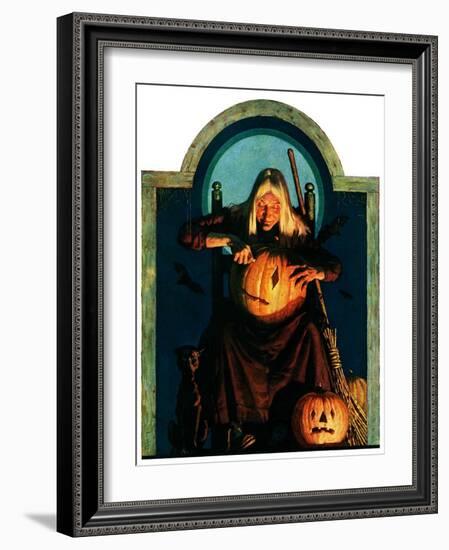 "Witch Carving Pumpkin,"October 27, 1928-Frederic Stanley-Framed Giclee Print