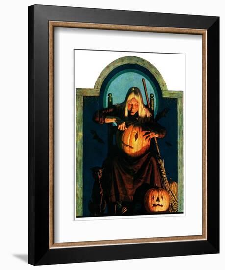 "Witch Carving Pumpkin,"October 27, 1928-Frederic Stanley-Framed Giclee Print