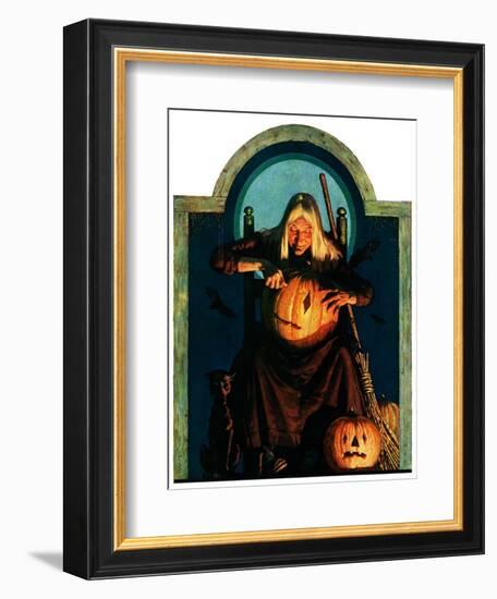 "Witch Carving Pumpkin,"October 27, 1928-Frederic Stanley-Framed Giclee Print