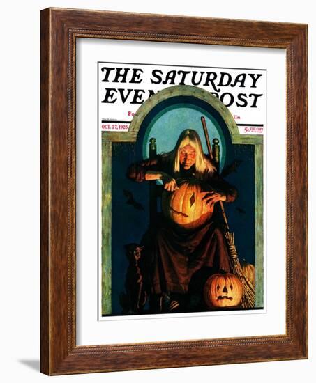 "Witch Carving Pumpkin," Saturday Evening Post Cover, October 27, 1928-Frederic Stanley-Framed Giclee Print