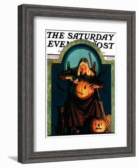 "Witch Carving Pumpkin," Saturday Evening Post Cover, October 27, 1928-Frederic Stanley-Framed Giclee Print