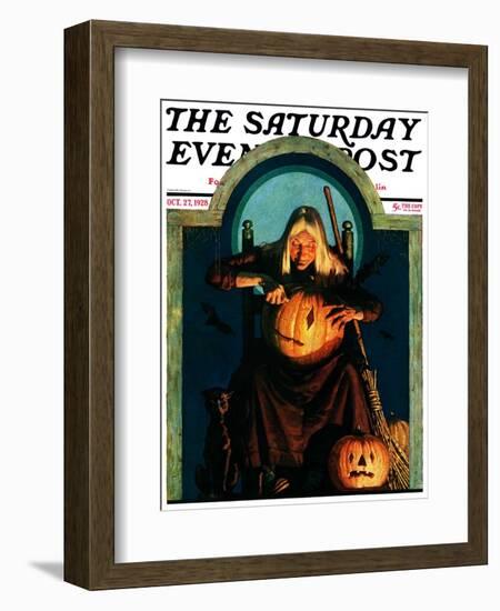 "Witch Carving Pumpkin," Saturday Evening Post Cover, October 27, 1928-Frederic Stanley-Framed Giclee Print