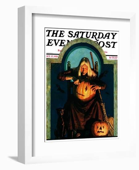 "Witch Carving Pumpkin," Saturday Evening Post Cover, October 27, 1928-Frederic Stanley-Framed Giclee Print