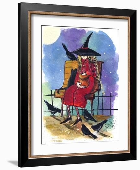 Witch feeding Crows Halloween-sylvia pimental-Framed Art Print