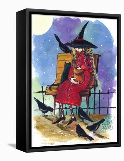Witch feeding Crows Halloween-sylvia pimental-Framed Stretched Canvas