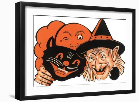 Witch, Moon and Black Cat-null-Framed Art Print