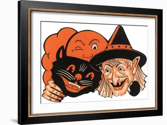 Witch, Moon and Black Cat-null-Framed Art Print