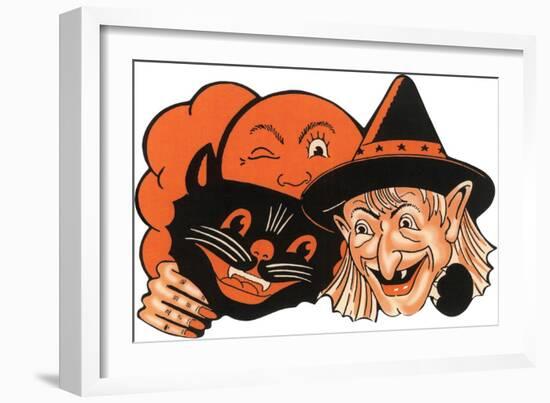 Witch, Moon and Black Cat-null-Framed Art Print