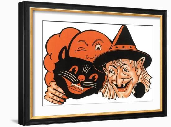 Witch, Moon and Black Cat-null-Framed Art Print