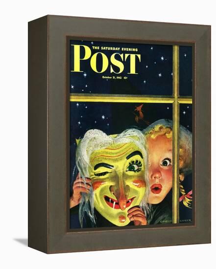 "Witch's Mask," Saturday Evening Post Cover, October 31, 1942-Charles Kaiser-Framed Premier Image Canvas