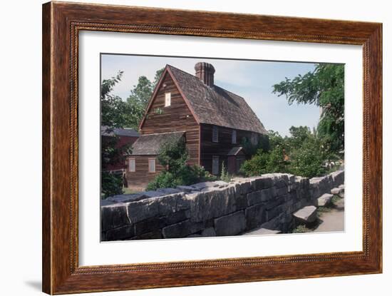 Witch Trials Memorial, Salem, MA. Each Stone Inscribed with name of a Victim (house From 1600s)-null-Framed Photographic Print