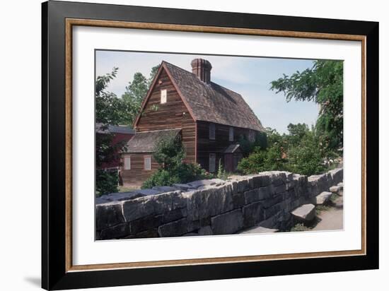 Witch Trials Memorial, Salem, MA. Each Stone Inscribed with name of a Victim (house From 1600s)-null-Framed Photographic Print