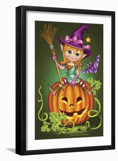 Witch with a Broom on a Pumpkin-Olga And Alexey Drozdov-Framed Giclee Print