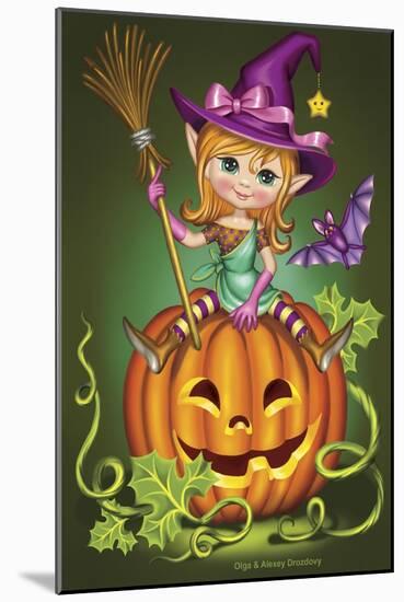 Witch with a Broom on a Pumpkin-Olga And Alexey Drozdov-Mounted Giclee Print