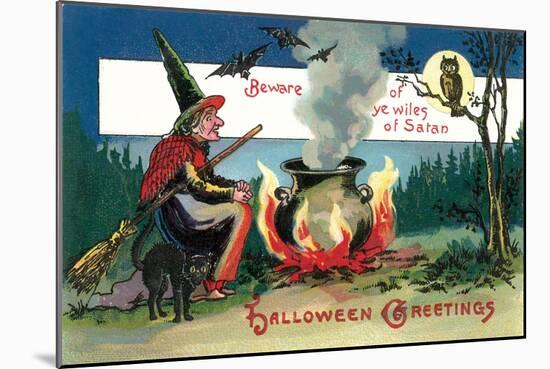 Witch with Cauldron-null-Mounted Art Print