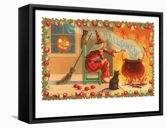 Witch with Halloween in Steam-null-Framed Stretched Canvas