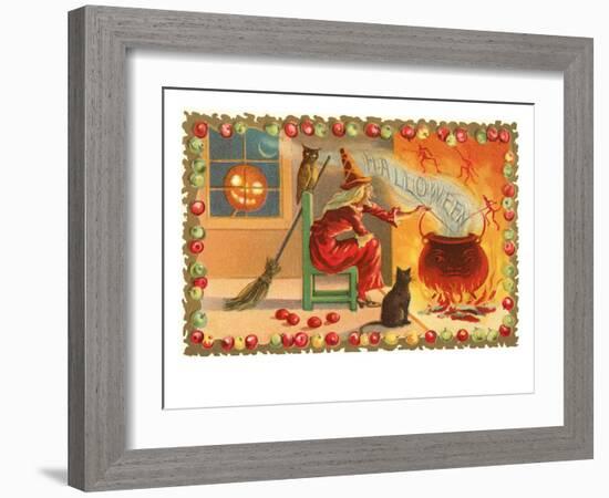 Witch with Halloween in Steam-null-Framed Art Print