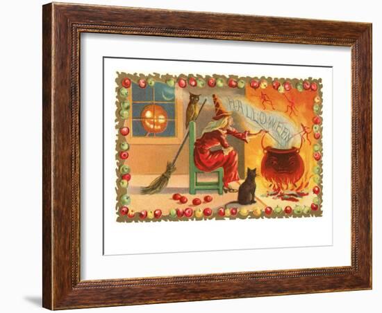 Witch with Halloween in Steam--Framed Art Print