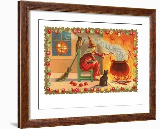 Witch with Halloween in Steam-null-Framed Art Print