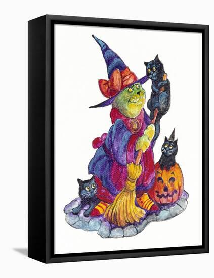 Witchcat with Broom-Bill Bell-Framed Premier Image Canvas