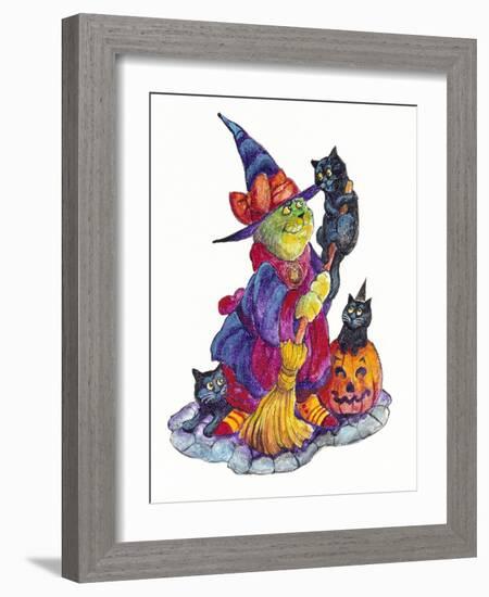 Witchcat with Broom-Bill Bell-Framed Giclee Print