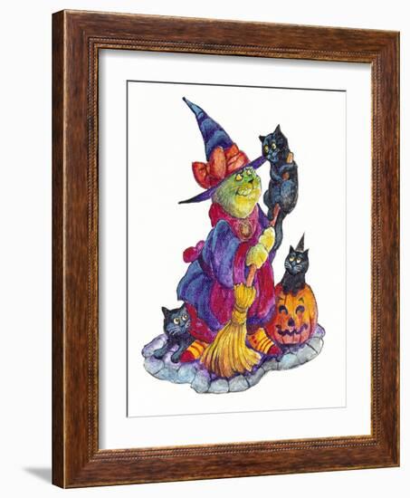 Witchcat with Broom-Bill Bell-Framed Giclee Print