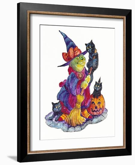 Witchcat with Broom-Bill Bell-Framed Giclee Print