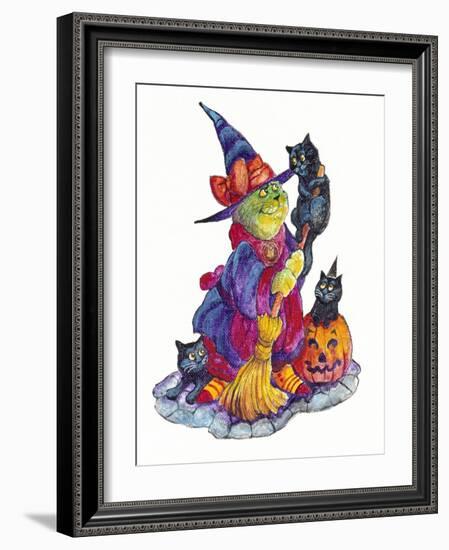 Witchcat with Broom-Bill Bell-Framed Giclee Print