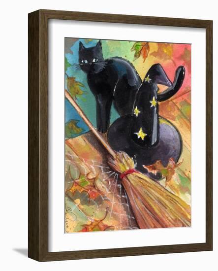 Witches Hat and Black Cat Halloween-sylvia pimental-Framed Art Print