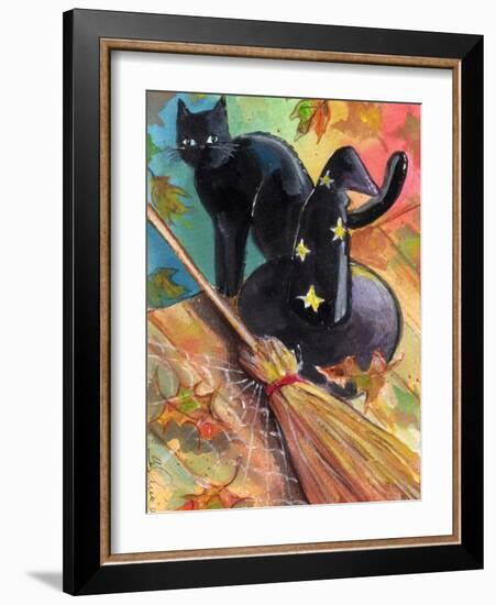 Witches Hat and Black Cat Halloween-sylvia pimental-Framed Art Print