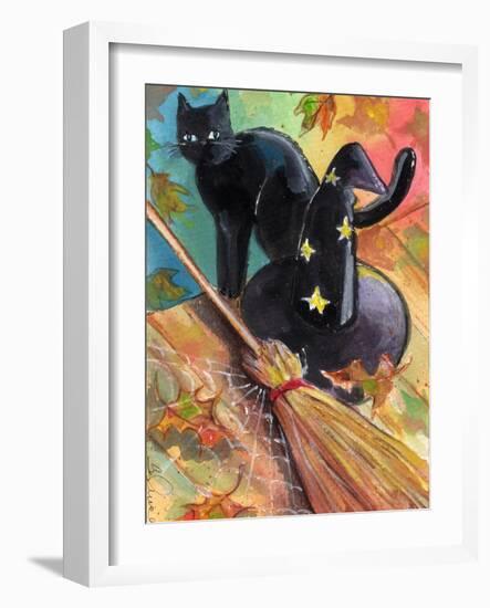 Witches Hat and Black Cat Halloween-sylvia pimental-Framed Art Print