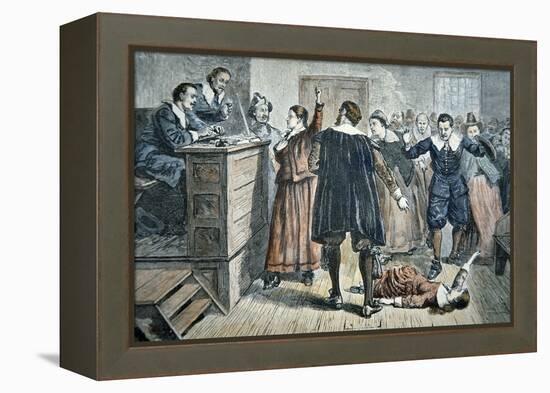 Witches of Salem - a Girl Bewitched at a Trial in 1692 (Colour Litho)-American-Framed Premier Image Canvas