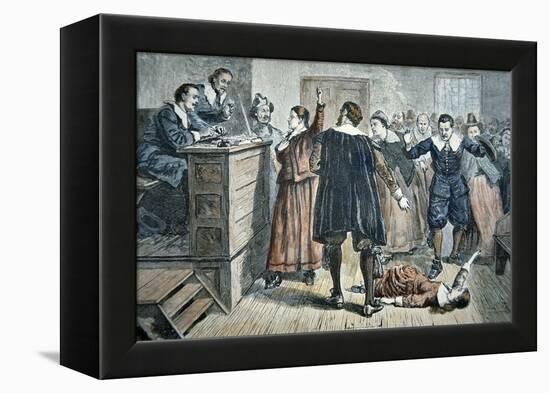 Witches of Salem - a Girl Bewitched at a Trial in 1692 (Colour Litho)-American-Framed Premier Image Canvas