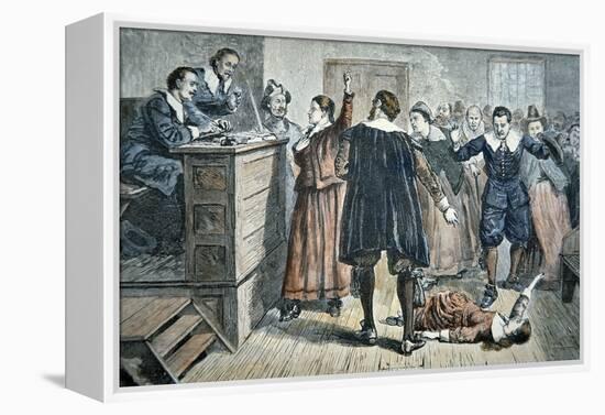 Witches of Salem - a Girl Bewitched at a Trial in 1692 (Colour Litho)-American-Framed Premier Image Canvas