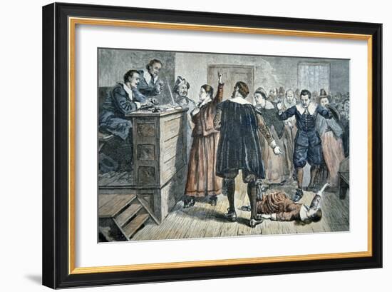 Witches of Salem - a Girl Bewitched at a Trial in 1692 (Colour Litho)-American-Framed Giclee Print
