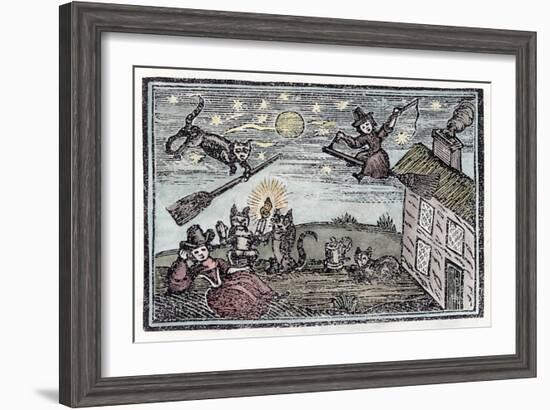 Witches with Their Familiars One of Which Has Learnt to Fly a Broomstick on Its Own!-null-Framed Art Print