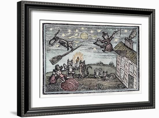 Witches with Their Familiars One of Which Has Learnt to Fly a Broomstick on Its Own!-null-Framed Art Print