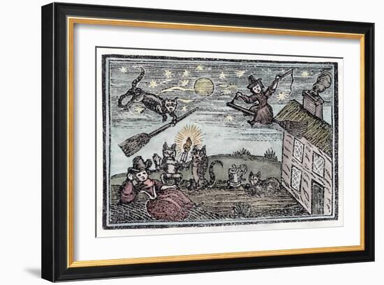 Witches with Their Familiars One of Which Has Learnt to Fly a Broomstick on Its Own!-null-Framed Art Print